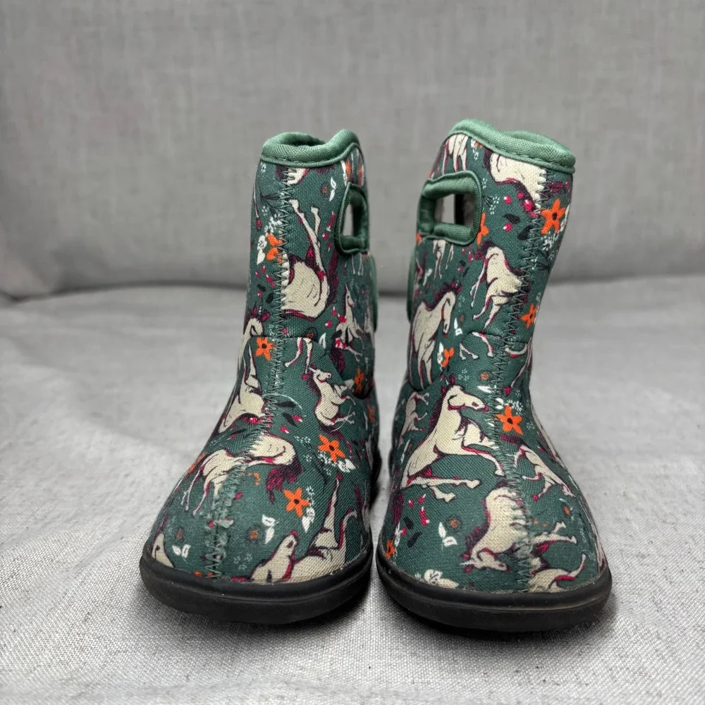 Bogs Baby Boots Green Unicorn Floral Waterproof Insulated Snow Rain Boots Size 6